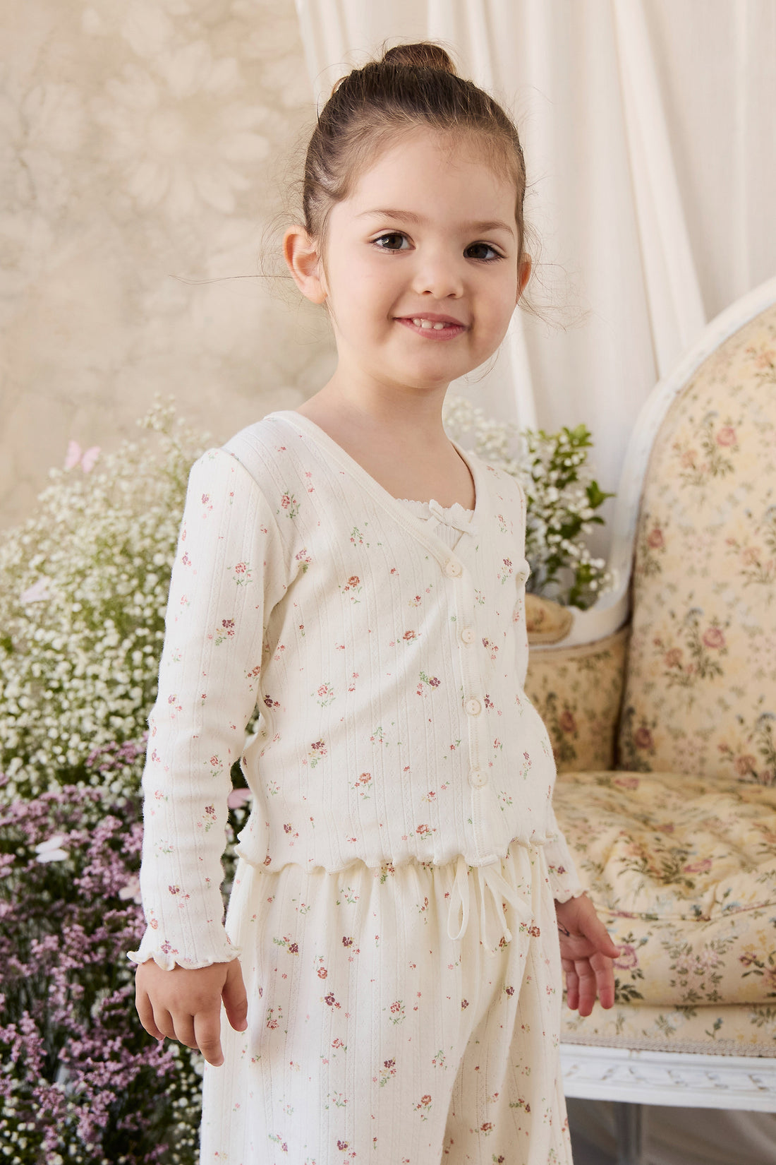 Organic Cotton Pointelle Carine Cardigan - Eloise Egret Childrens Cardigan from Jamie Kay NZ