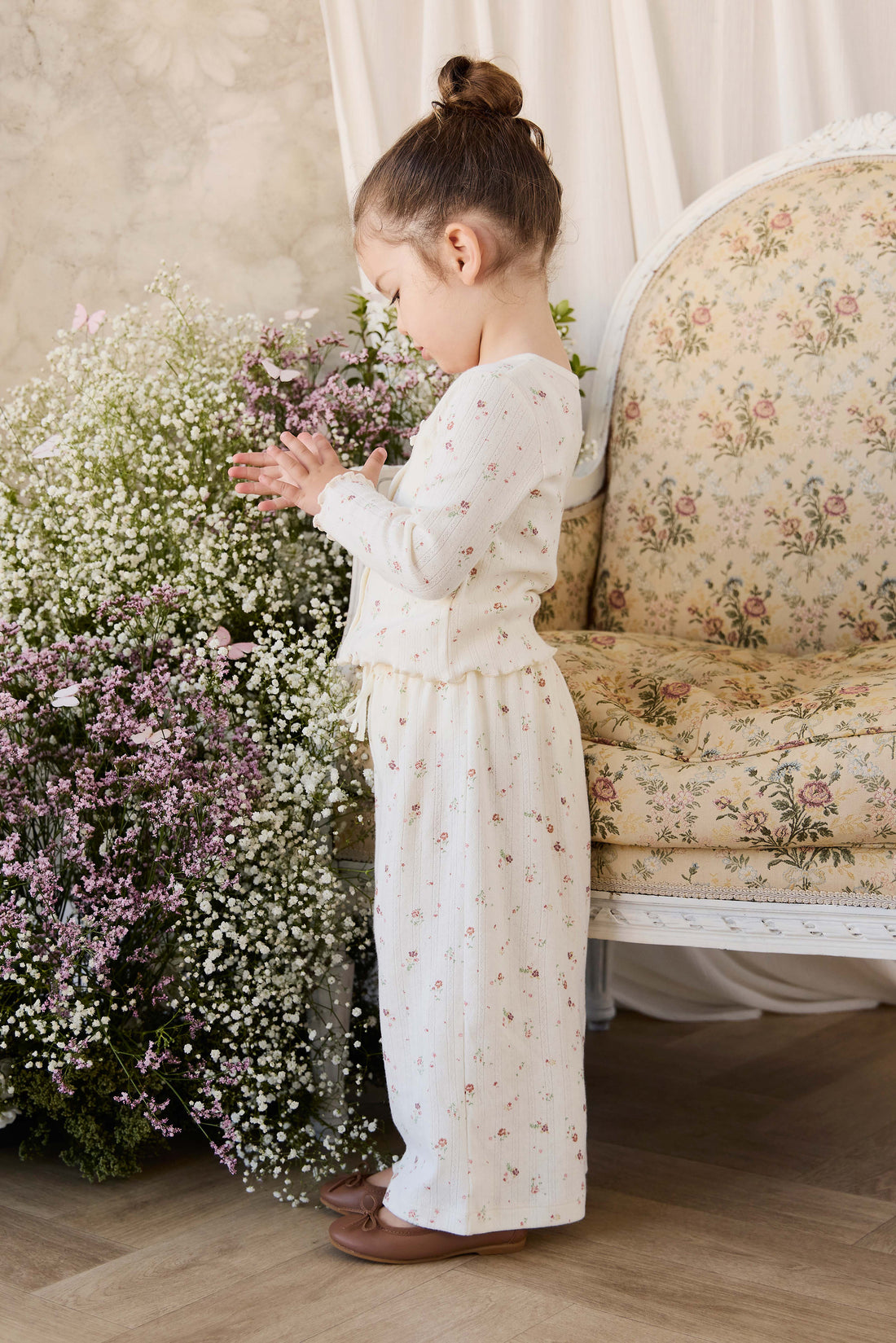 Organic Cotton Pointelle Carine Pant - Eloise Egret Childrens Pant from Jamie Kay NZ