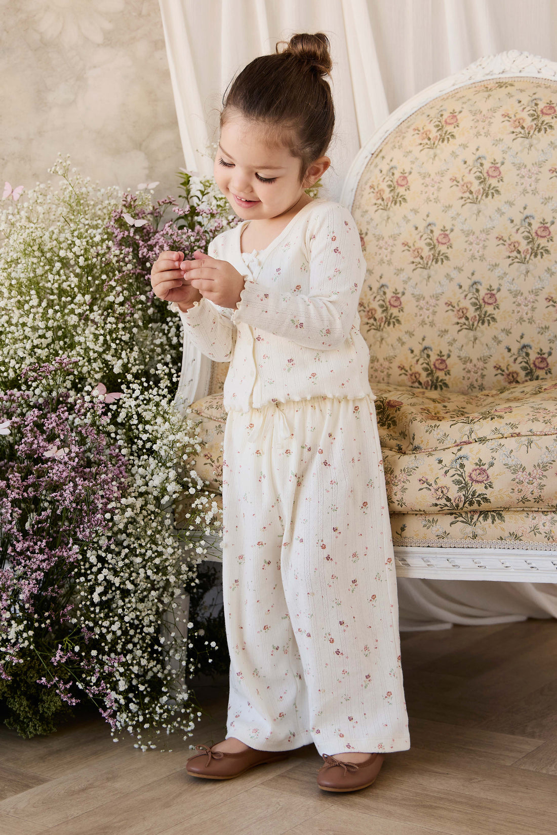 Organic Cotton Pointelle Carine Cardigan - Eloise Egret Childrens Cardigan from Jamie Kay NZ