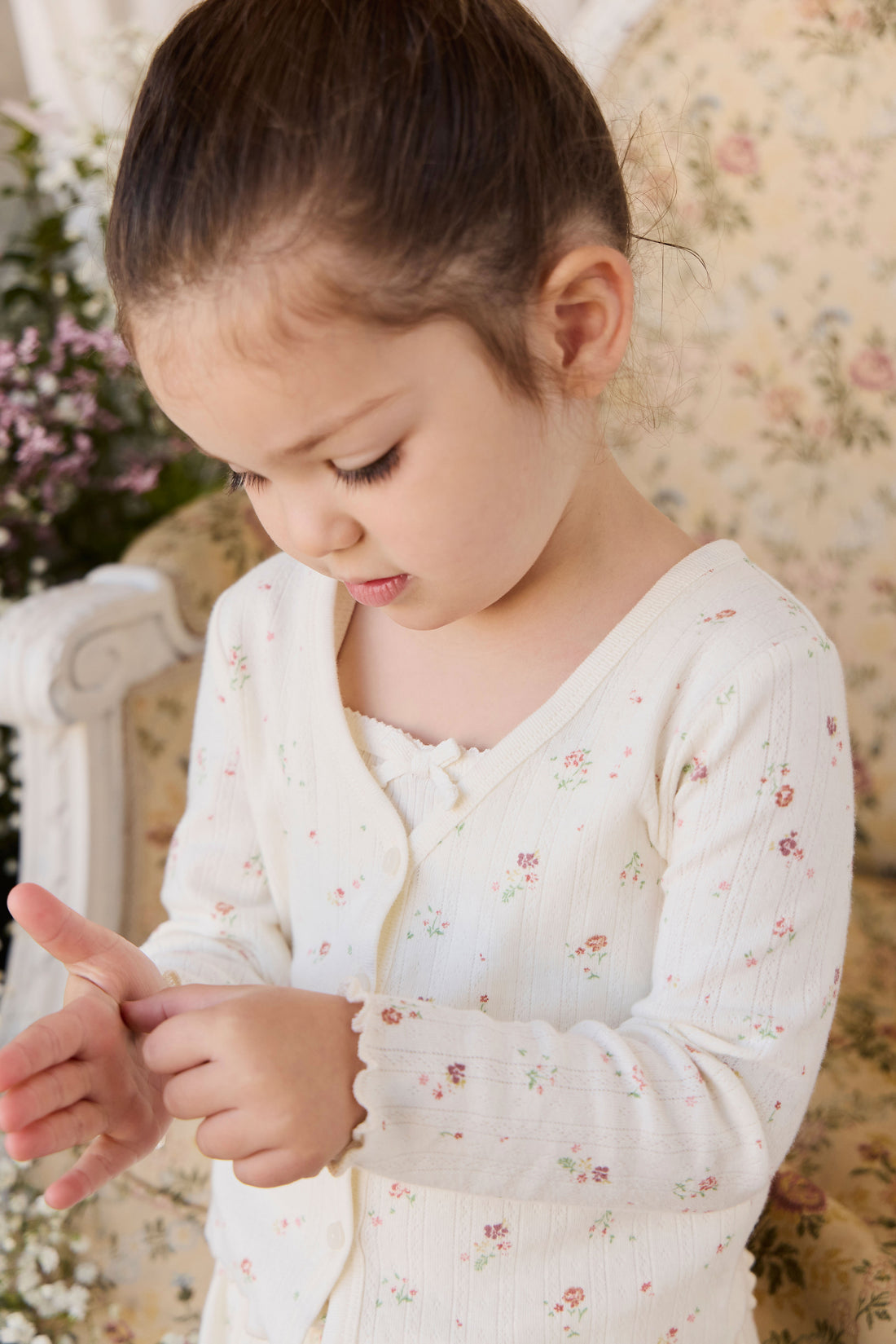 Organic Cotton Pointelle Carine Cardigan - Eloise Egret Childrens Cardigan from Jamie Kay NZ