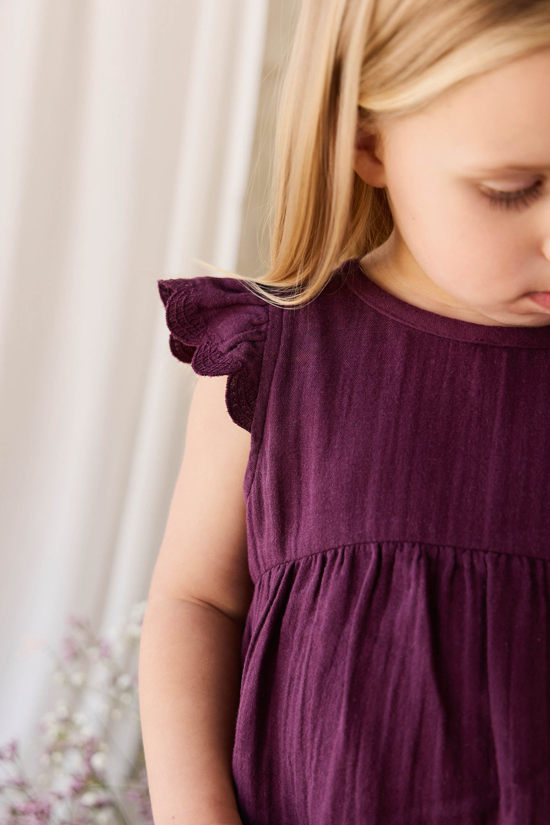 Organic Cotton Muslin Lace Dress - Fig Childrens Dress from Jamie Kay NZ