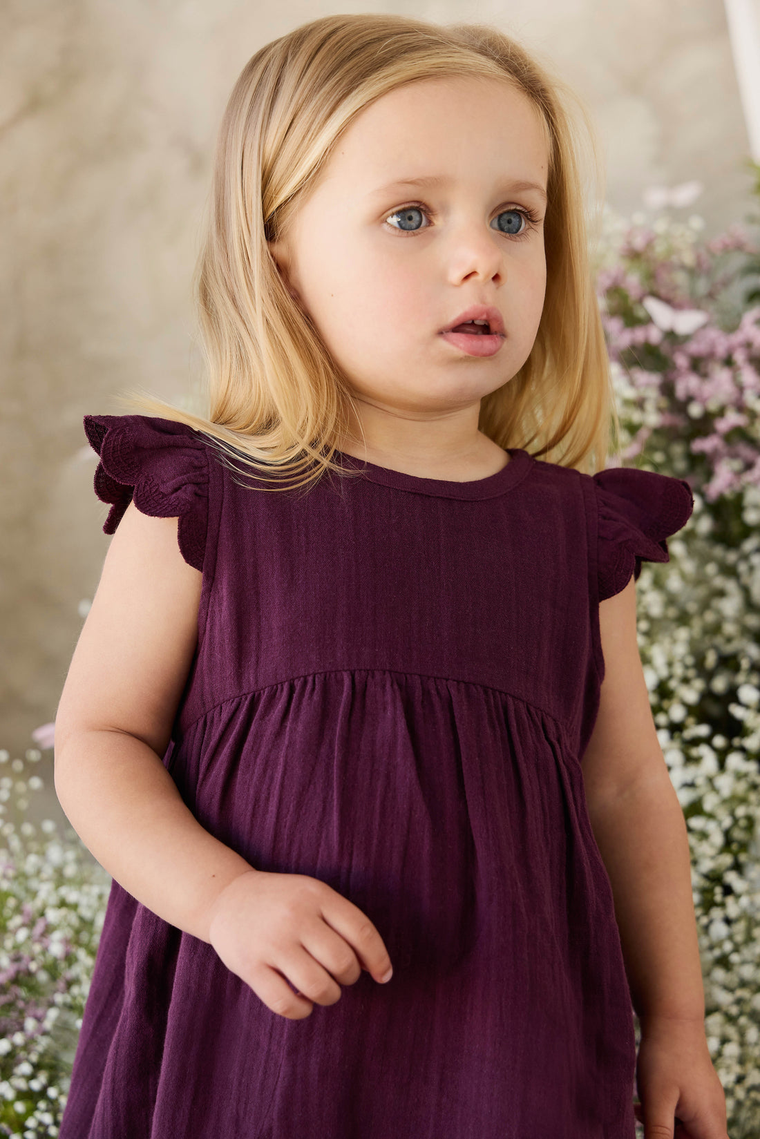 Organic Cotton Muslin Lace Dress - Fig Childrens Dress from Jamie Kay NZ