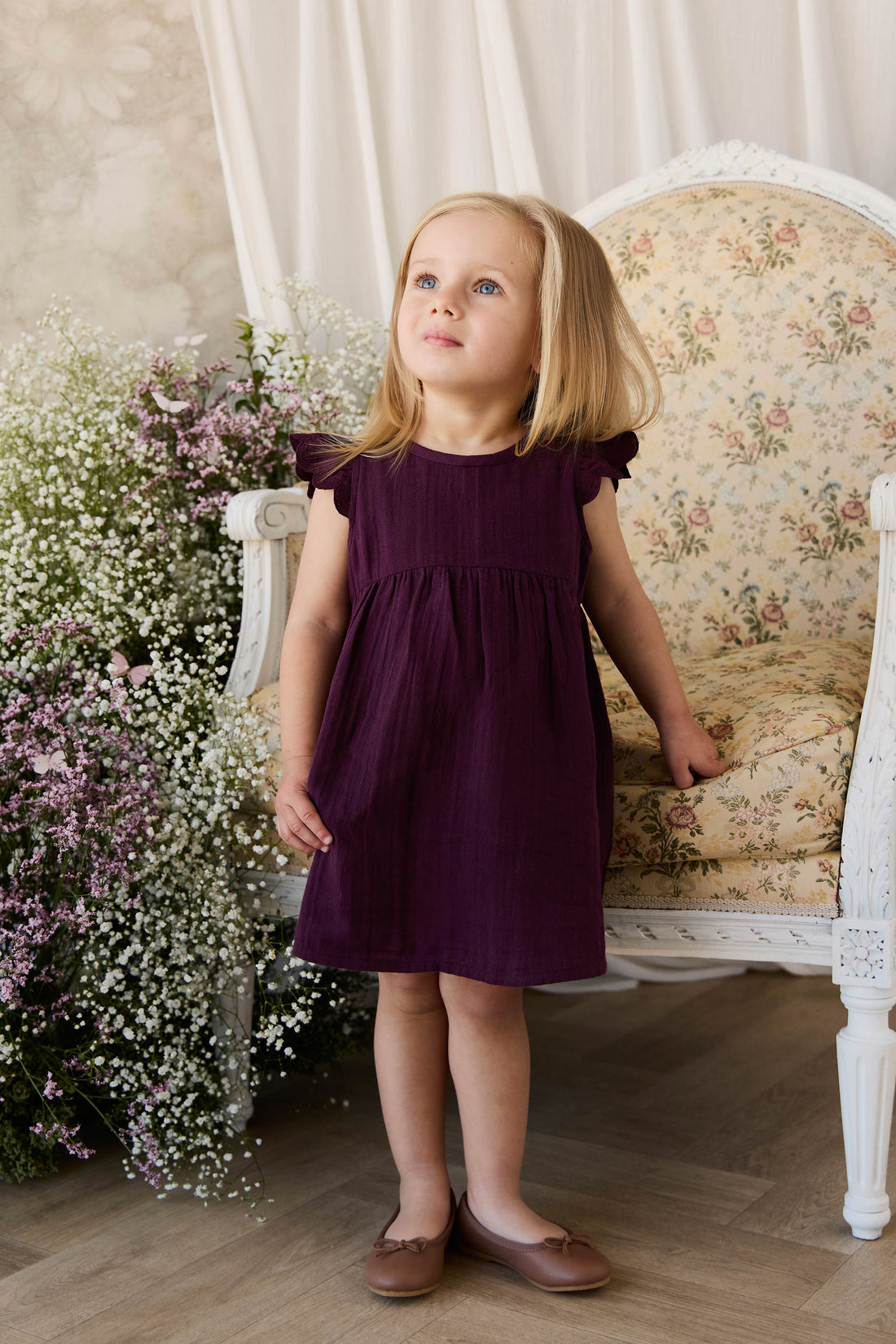 Organic Cotton Muslin Lace Dress - Fig Childrens Dress from Jamie Kay NZ