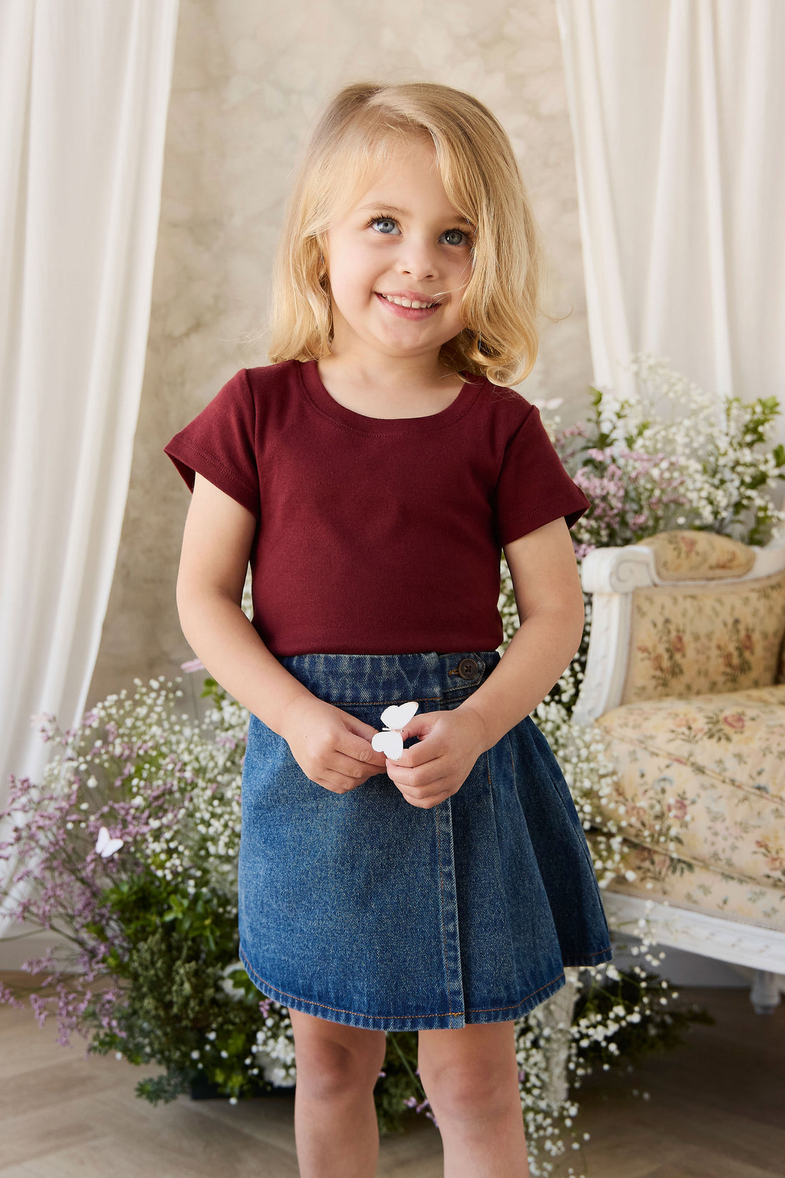 Organic Cotton Rib Helene Tee - Burgundy Childrens Top from Jamie Kay NZ