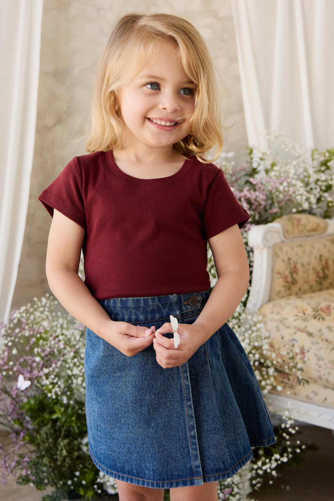 Organic Cotton Rib Helene Tee - Burgundy Childrens Top from Jamie Kay NZ