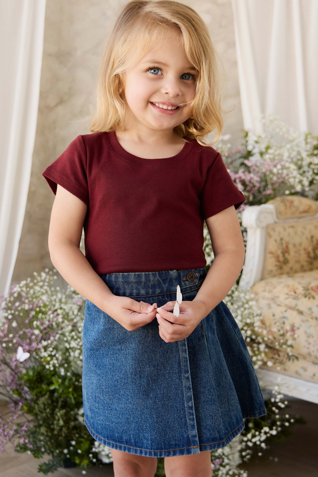 Organic Cotton Rib Helene Tee - Burgundy Childrens Top from Jamie Kay NZ