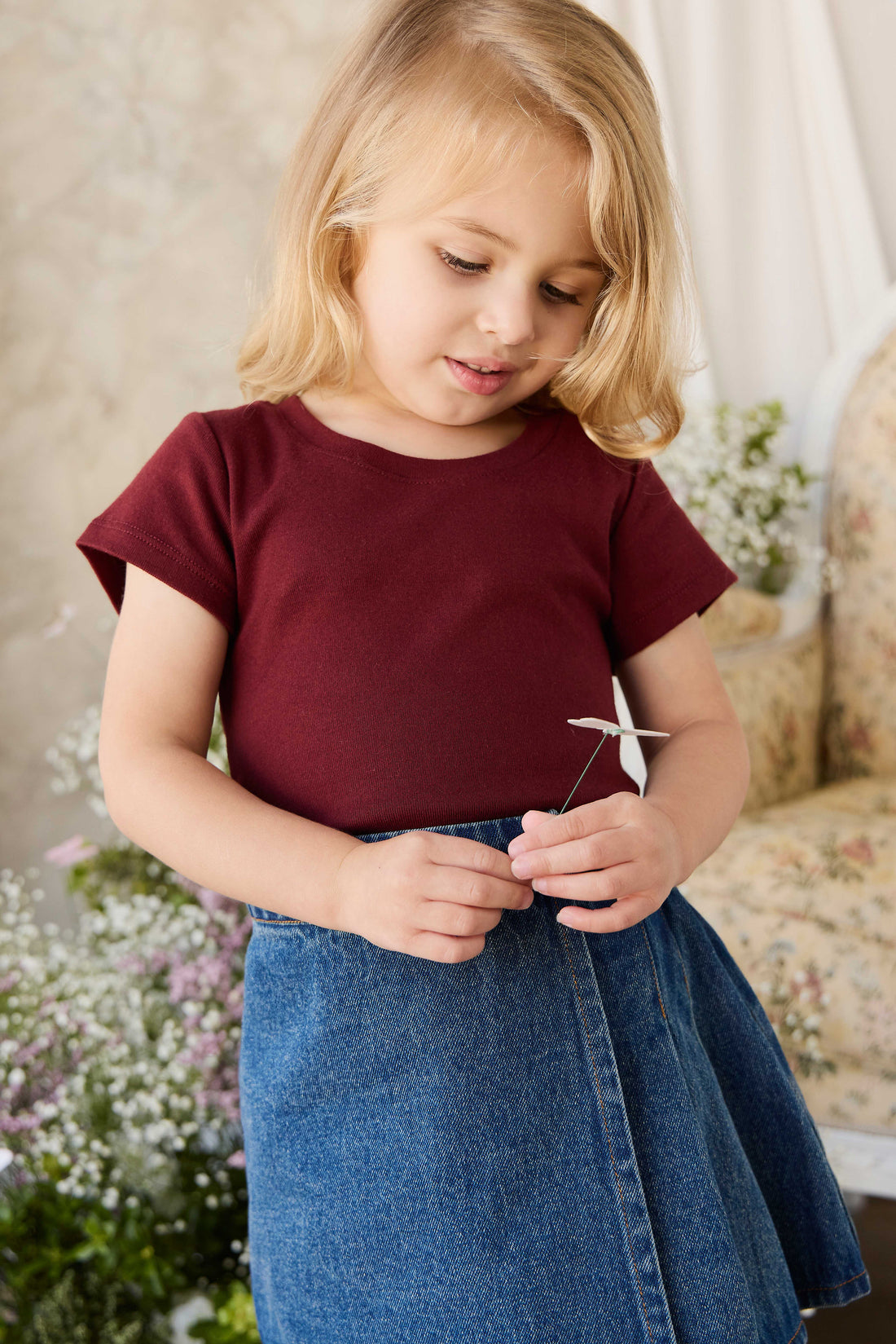 Organic Cotton Rib Helene Tee - Burgundy Childrens Top from Jamie Kay NZ