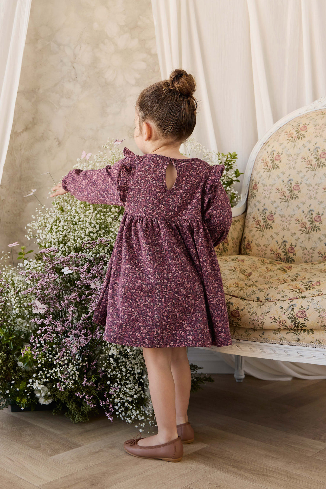 Organic Cotton Frankie Dress - Fig Floral Childrens Dress from Jamie Kay NZ
