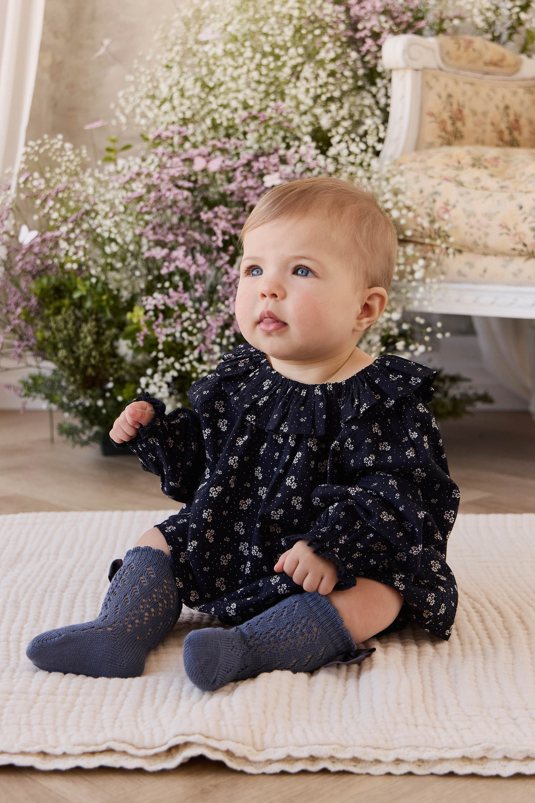 Organic Cotton Dominique Top - Maisie Navy Childrens Top from Jamie Kay NZ