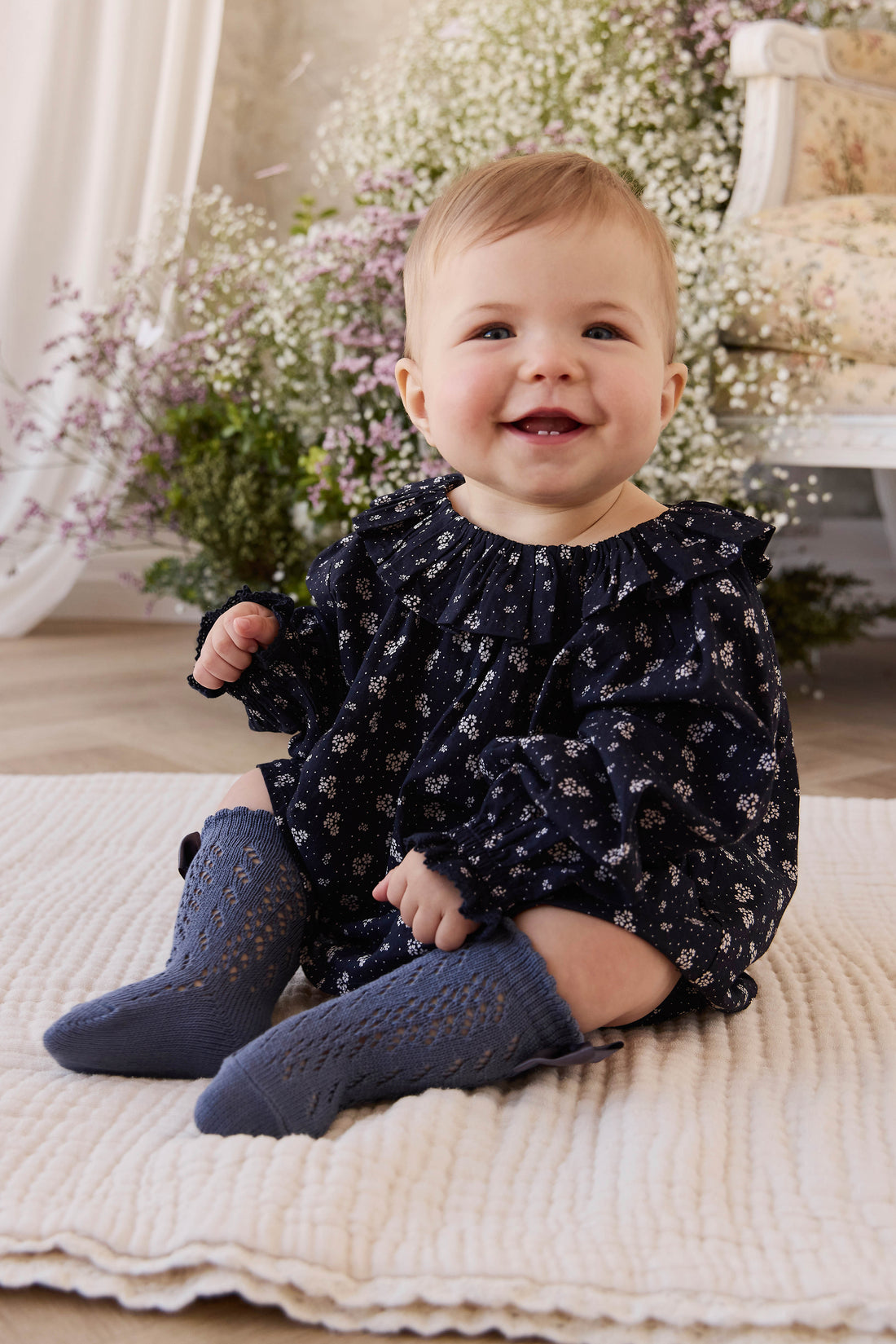 Organic Cotton Dominique Top - Maisie Navy Childrens Top from Jamie Kay NZ