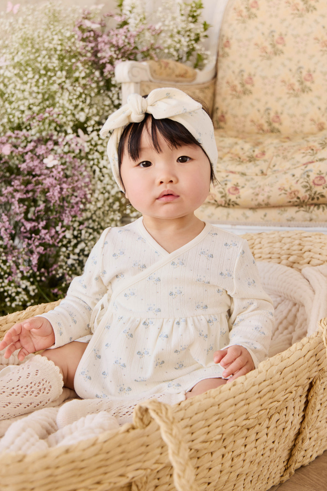 Organic Cotton Pointelle Clemence Wrap Top - Molly Blue Childrens Top from Jamie Kay NZ
