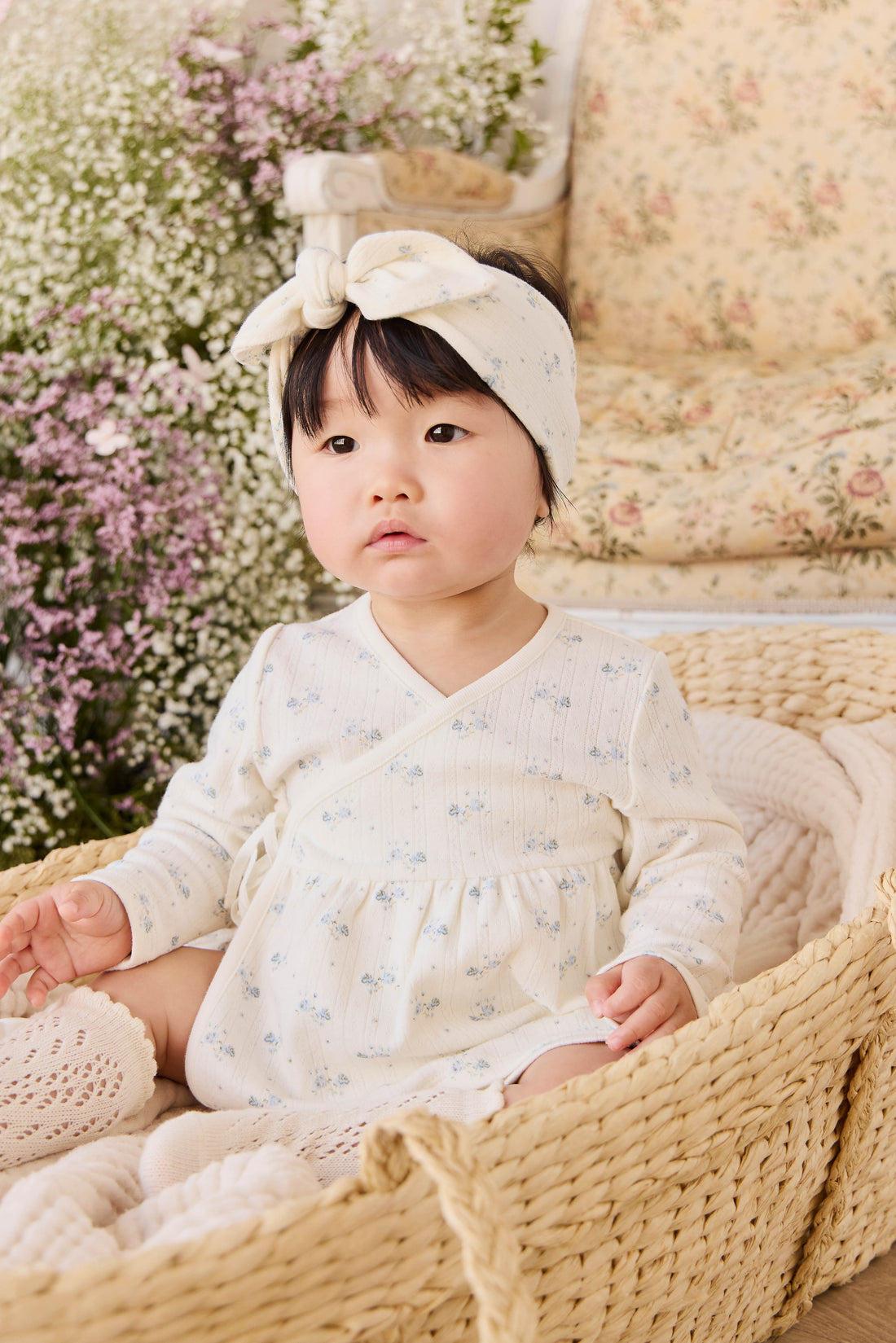 Organic Cotton Pointelle Clemence Wrap Top - Molly Blue Childrens Top from Jamie Kay NZ