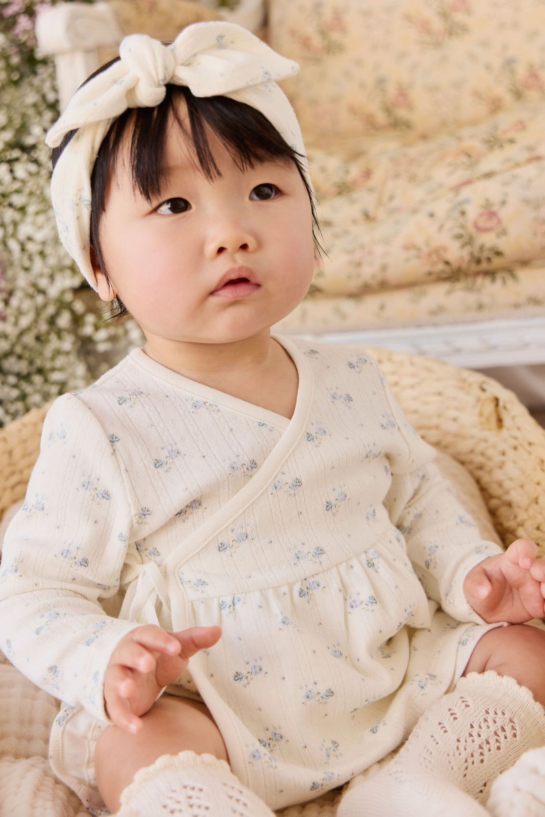 Organic Cotton Pointelle Clemence Wrap Top - Molly Blue Childrens Top from Jamie Kay NZ