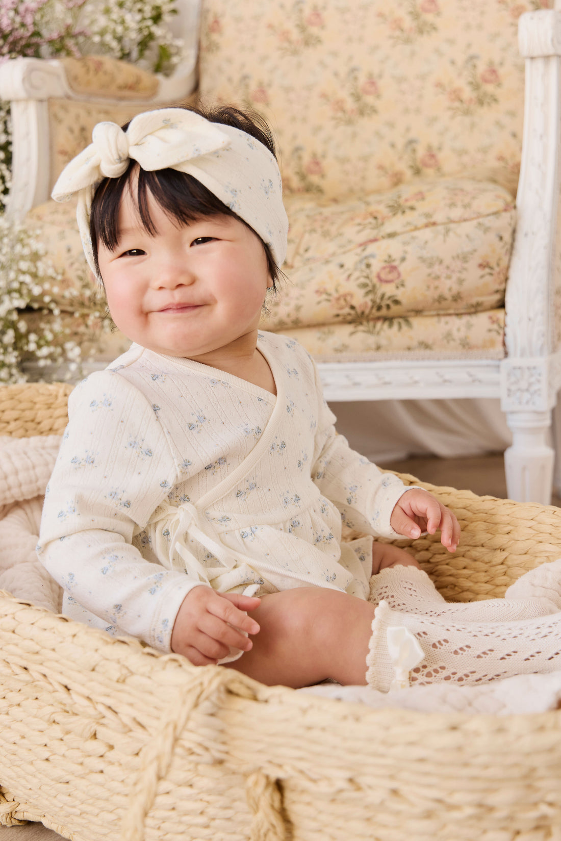 Organic Cotton Pointelle Clemence Wrap Top - Molly Blue Childrens Top from Jamie Kay NZ