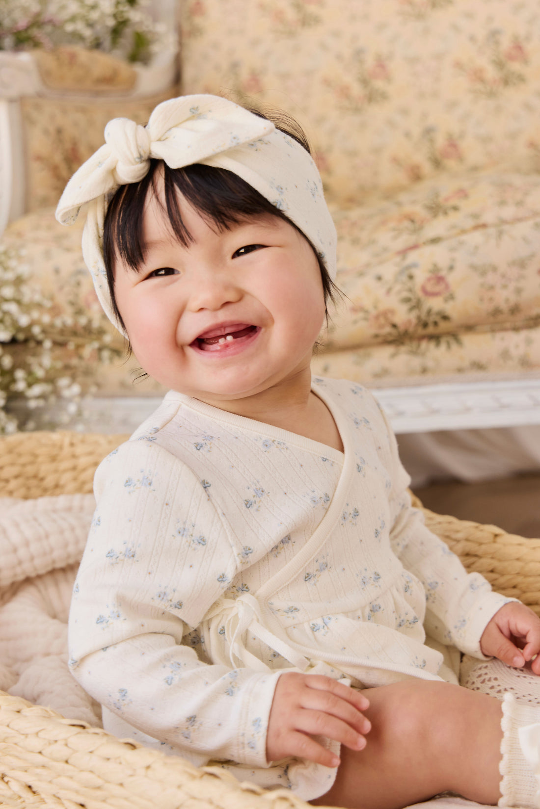 Organic Cotton Pointelle Clemence Wrap Top - Molly Blue Childrens Top from Jamie Kay NZ
