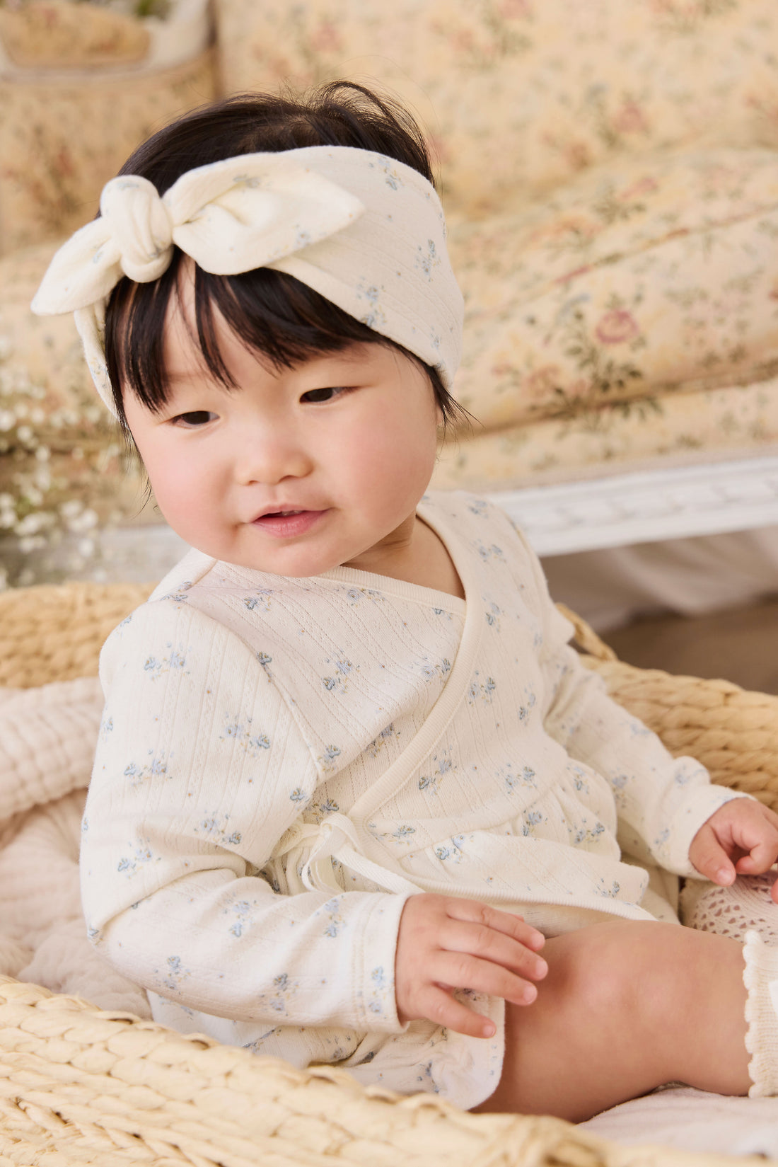 Organic Cotton Pointelle Clemence Wrap Top - Molly Blue Childrens Top from Jamie Kay NZ