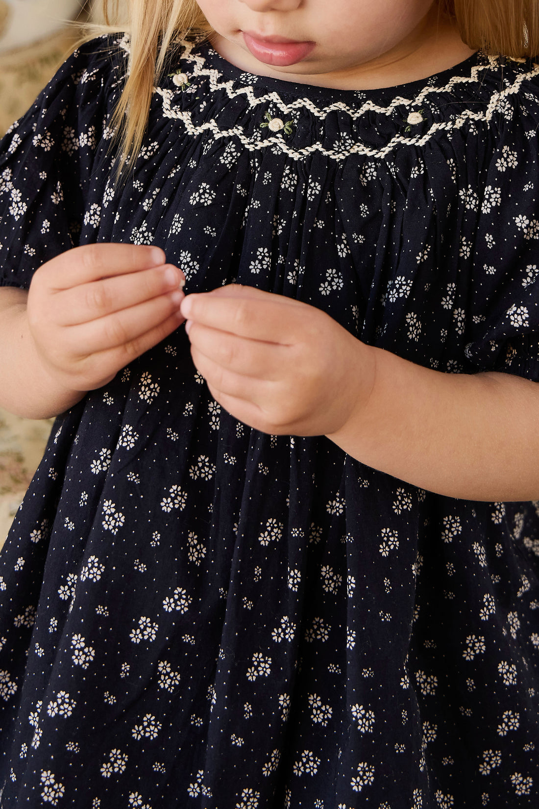 Organic Cotton Dominique Dress - Maisie Navy Childrens Dress from Jamie Kay NZ
