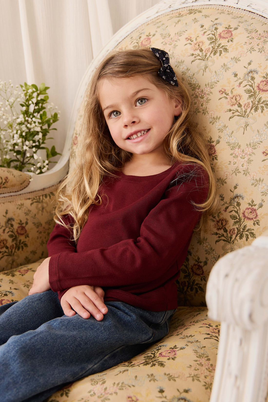 Organic Cotton Rib Helene Long Sleeve Top - Burgundy Childrens Top from Jamie Kay NZ
