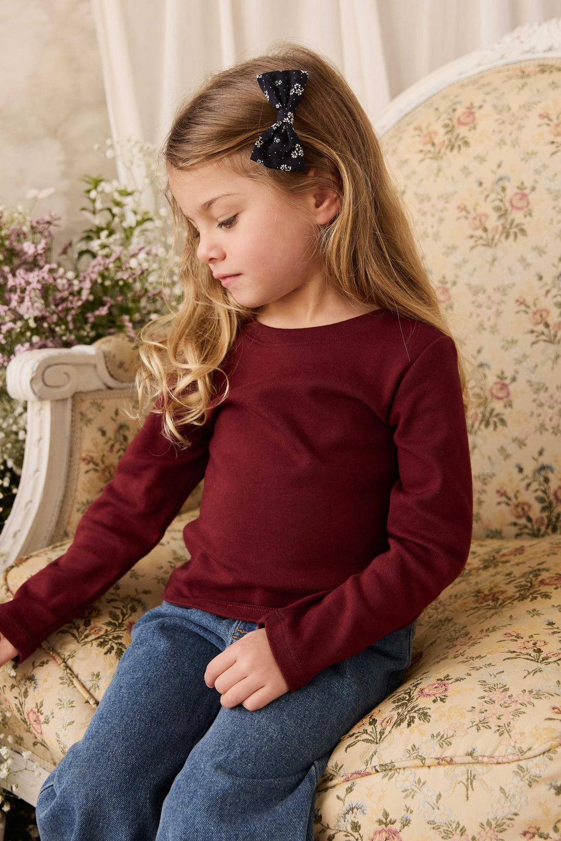 Organic Cotton Rib Helene Long Sleeve Top - Burgundy Childrens Top from Jamie Kay NZ
