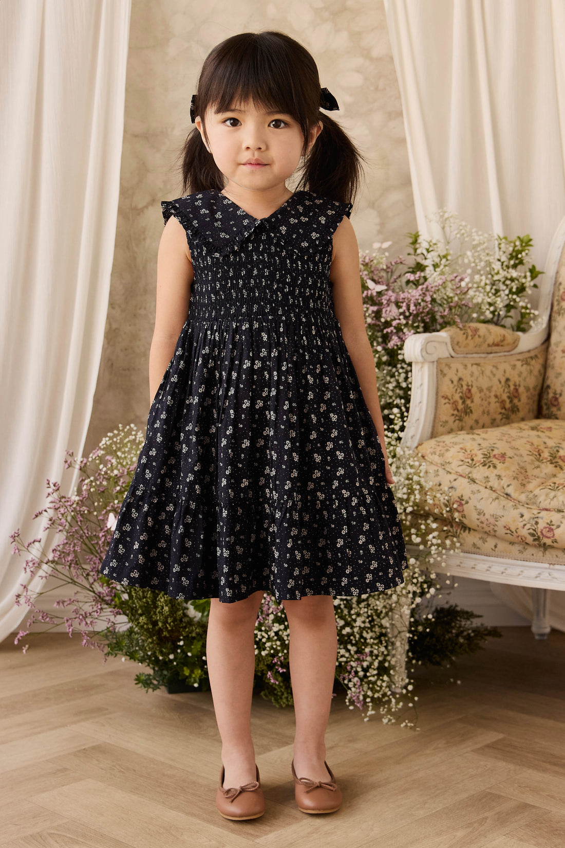 Organic Cotton Christabel Dress - Maisie Navy Childrens Dress from Jamie Kay NZ