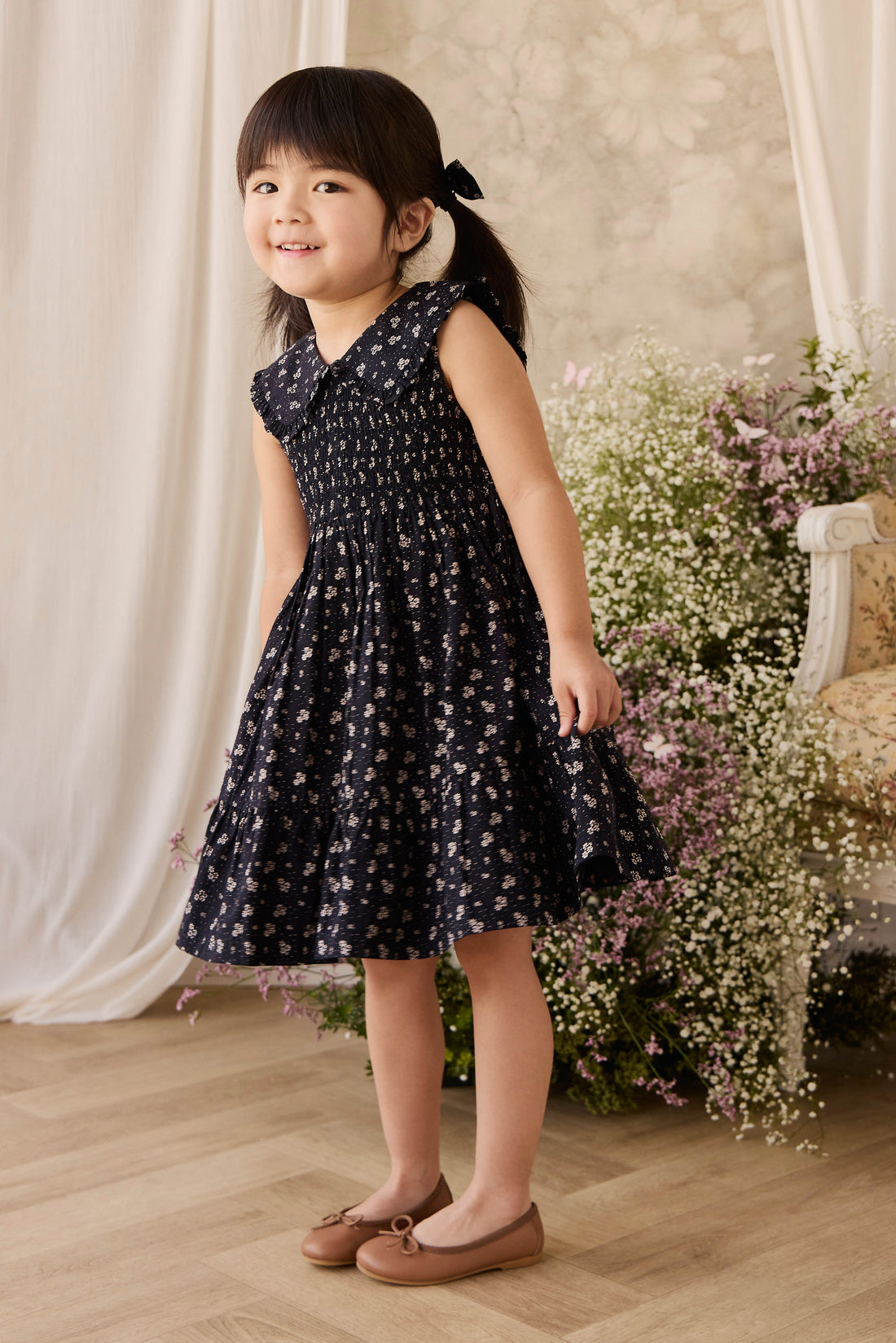 Organic Cotton Christabel Dress - Maisie Navy Childrens Dress from Jamie Kay NZ