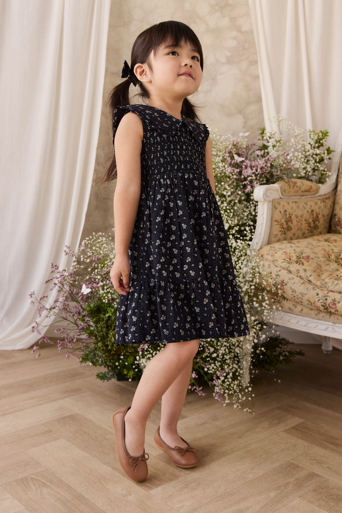 Organic Cotton Christabel Dress - Maisie Navy Childrens Dress from Jamie Kay NZ