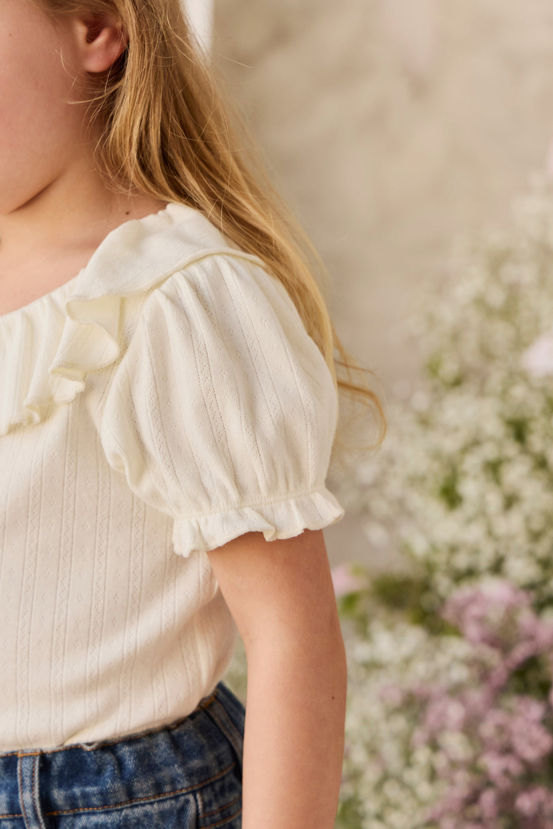 Organic Cotton Pointelle Marlene Top - Parchment Childrens Top from Jamie Kay NZ
