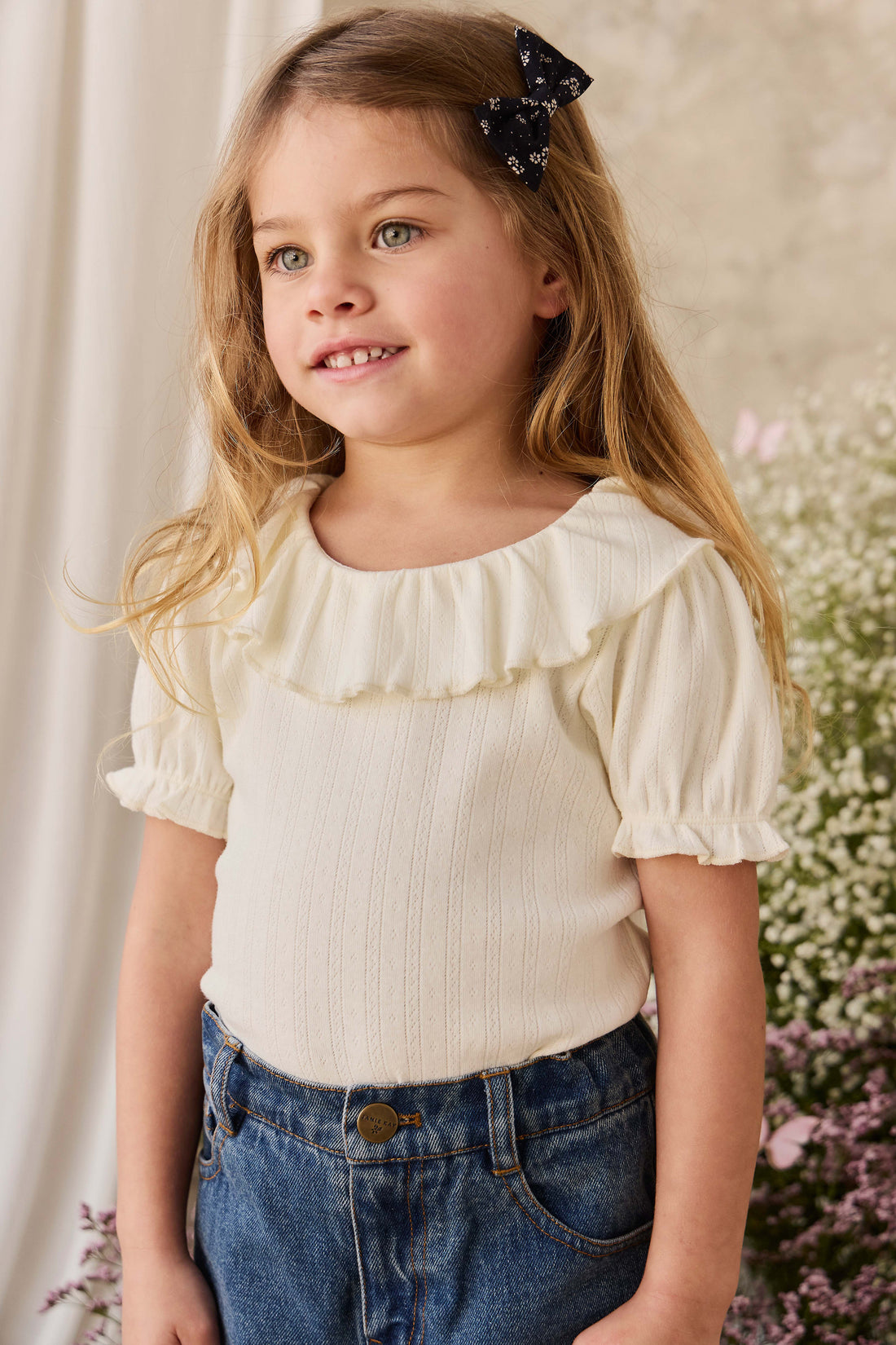 Organic Cotton Pointelle Marlene Top - Parchment Childrens Top from Jamie Kay NZ