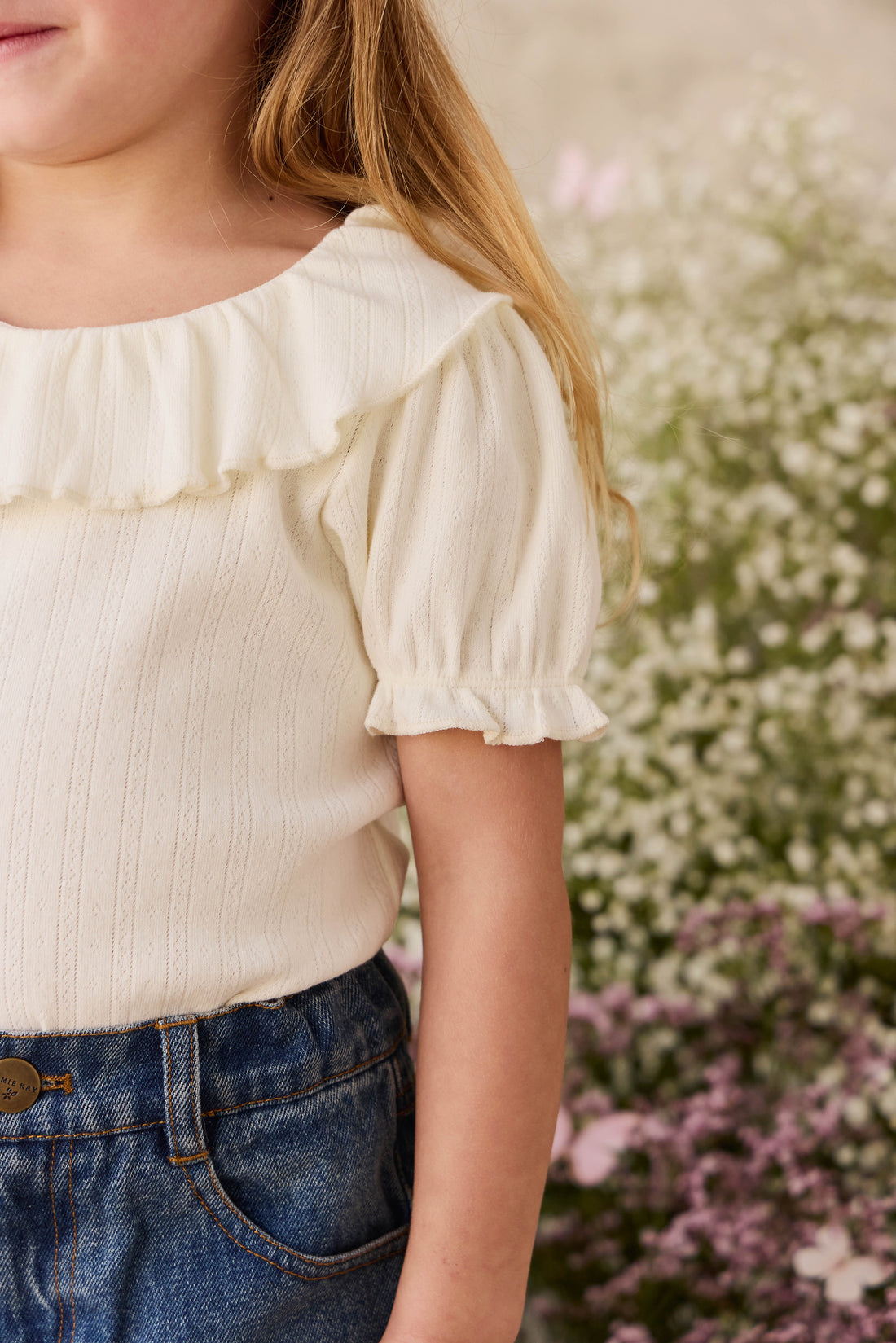 Organic Cotton Pointelle Marlene Top - Parchment Childrens Top from Jamie Kay NZ