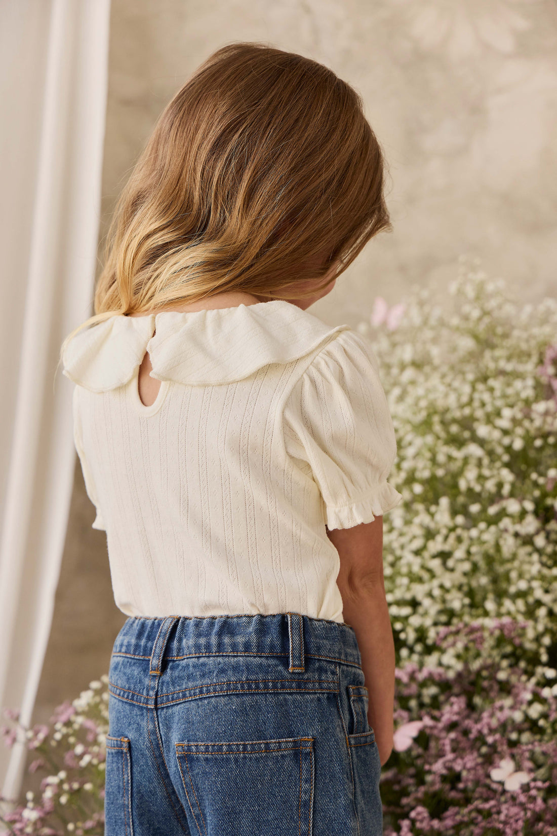 Organic Cotton Pointelle Marlene Top - Parchment Childrens Top from Jamie Kay NZ