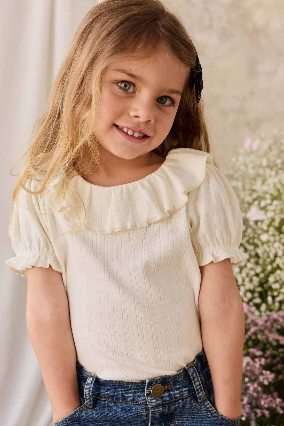 Organic Cotton Pointelle Marlene Top - Parchment Childrens Top from Jamie Kay NZ