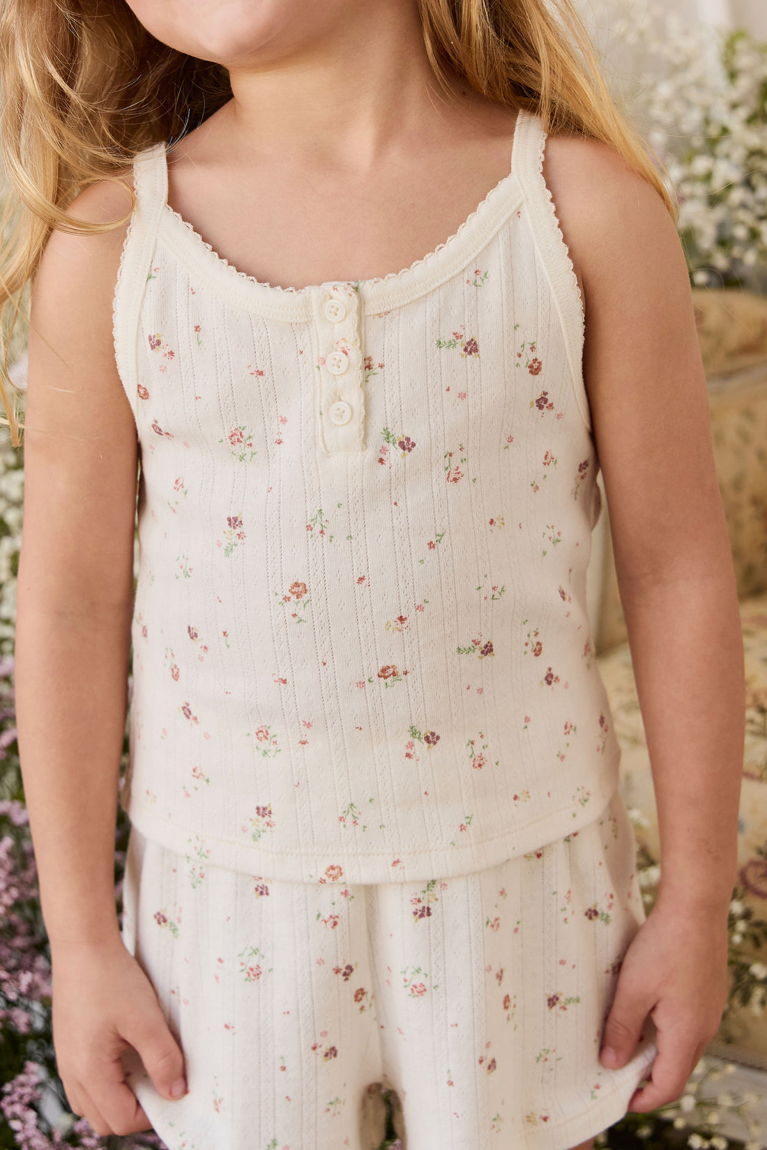 Organic Cotton Pointelle Anais Short - Eloise Egret Childrens Shorts from Jamie Kay NZ