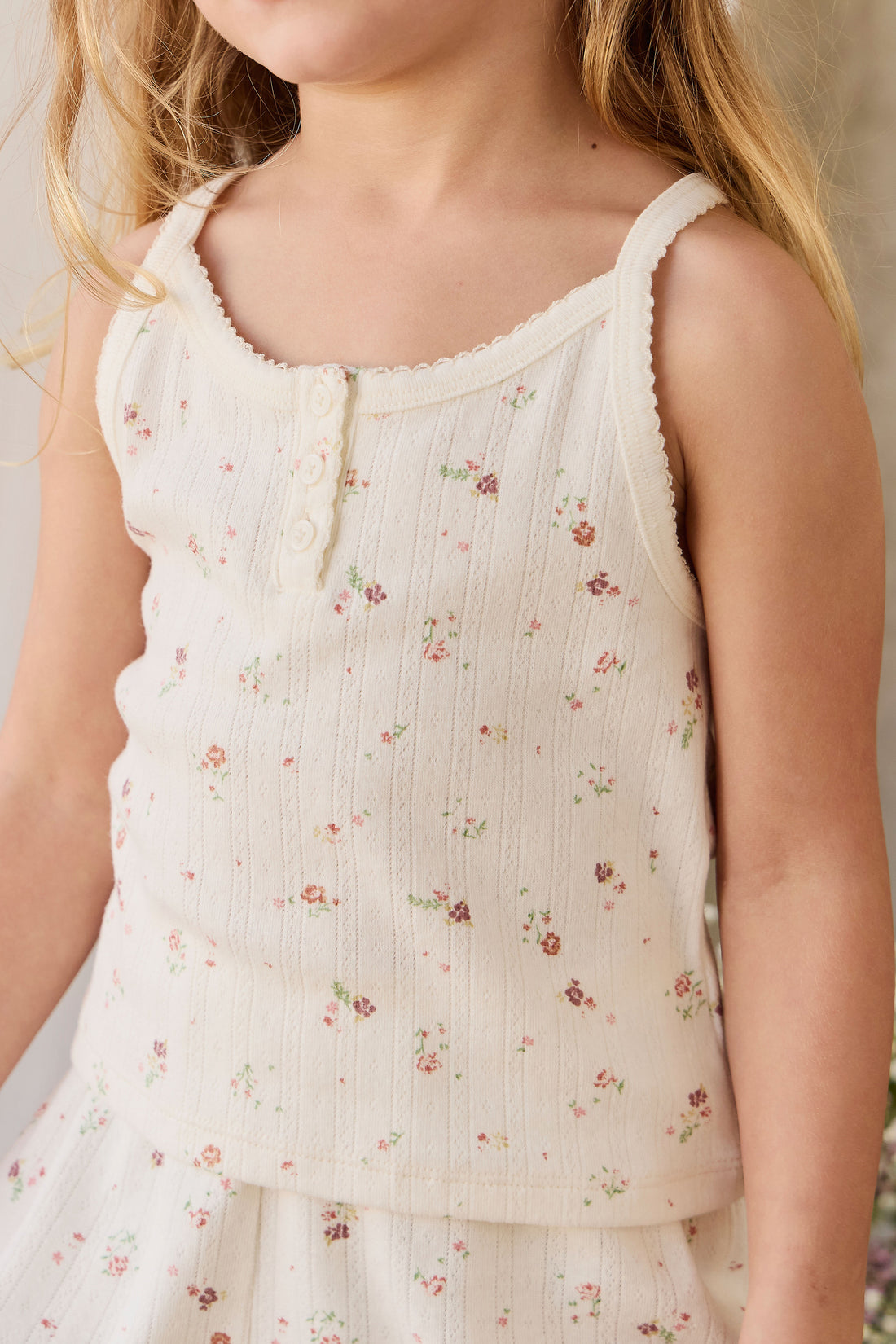 Organic Cotton Pointelle Anais Singlet - Eloise Egret Childrens Singlet from Jamie Kay NZ