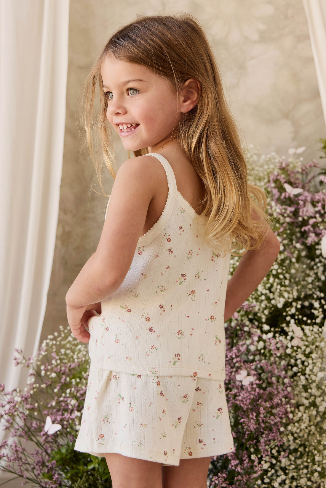 Organic Cotton Pointelle Anais Short - Eloise Egret Childrens Shorts from Jamie Kay NZ