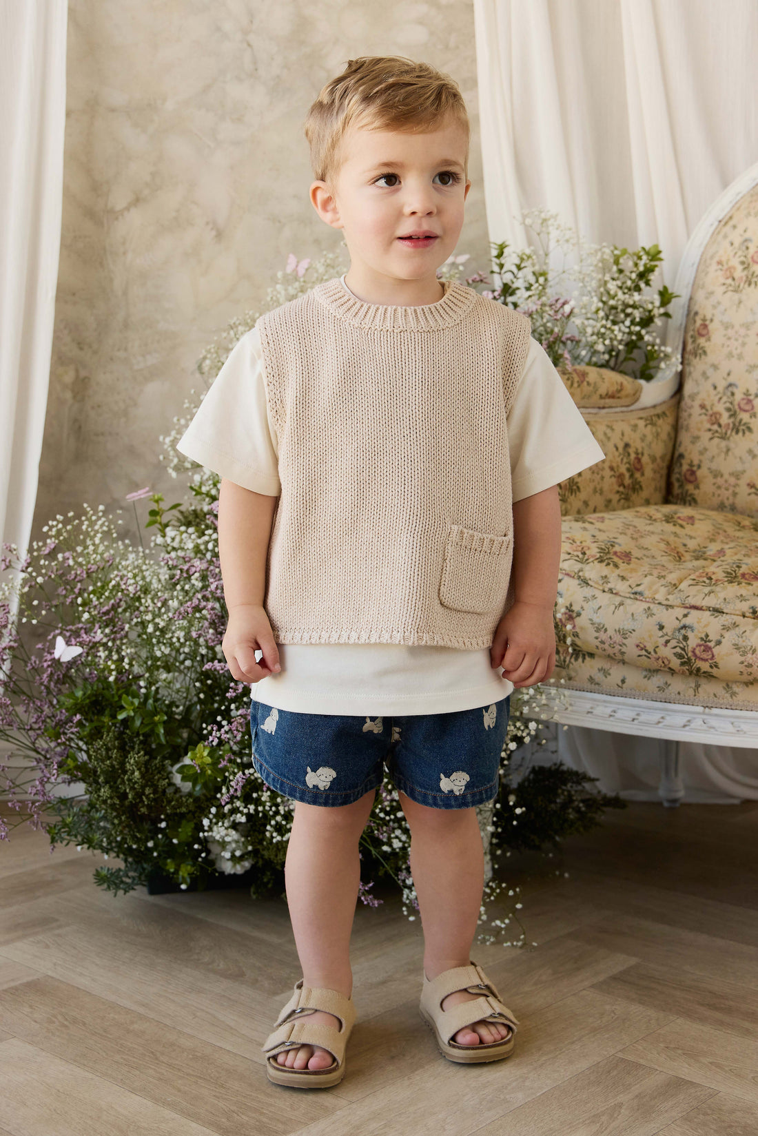 Drew Knit Vest - Vintage Linen Childrens Vest from Jamie Kay NZ