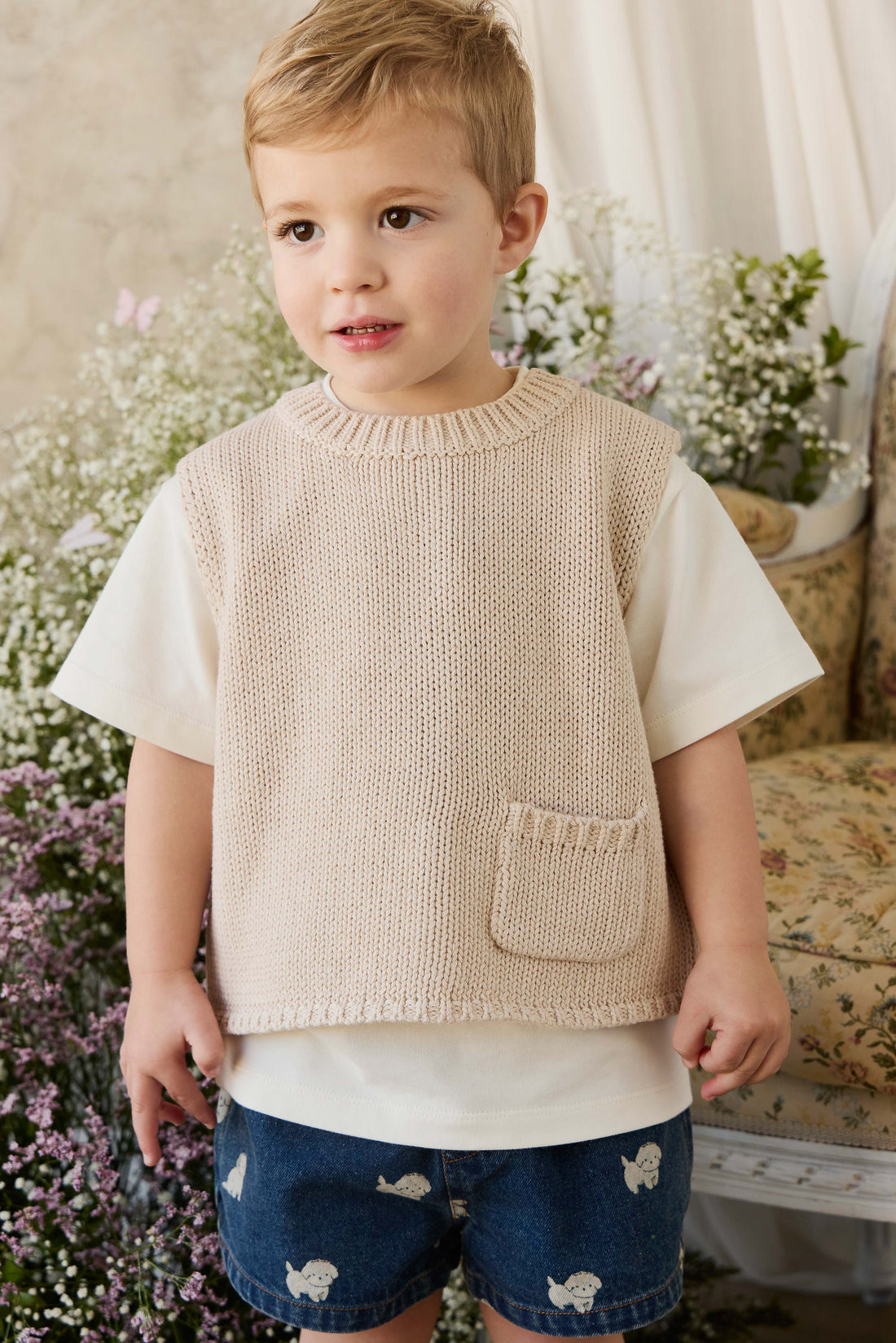 Drew Knit Vest - Vintage Linen Childrens Vest from Jamie Kay NZ