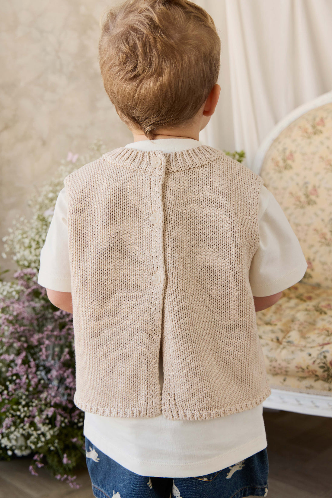 Drew Knit Vest - Vintage Linen Childrens Vest from Jamie Kay NZ