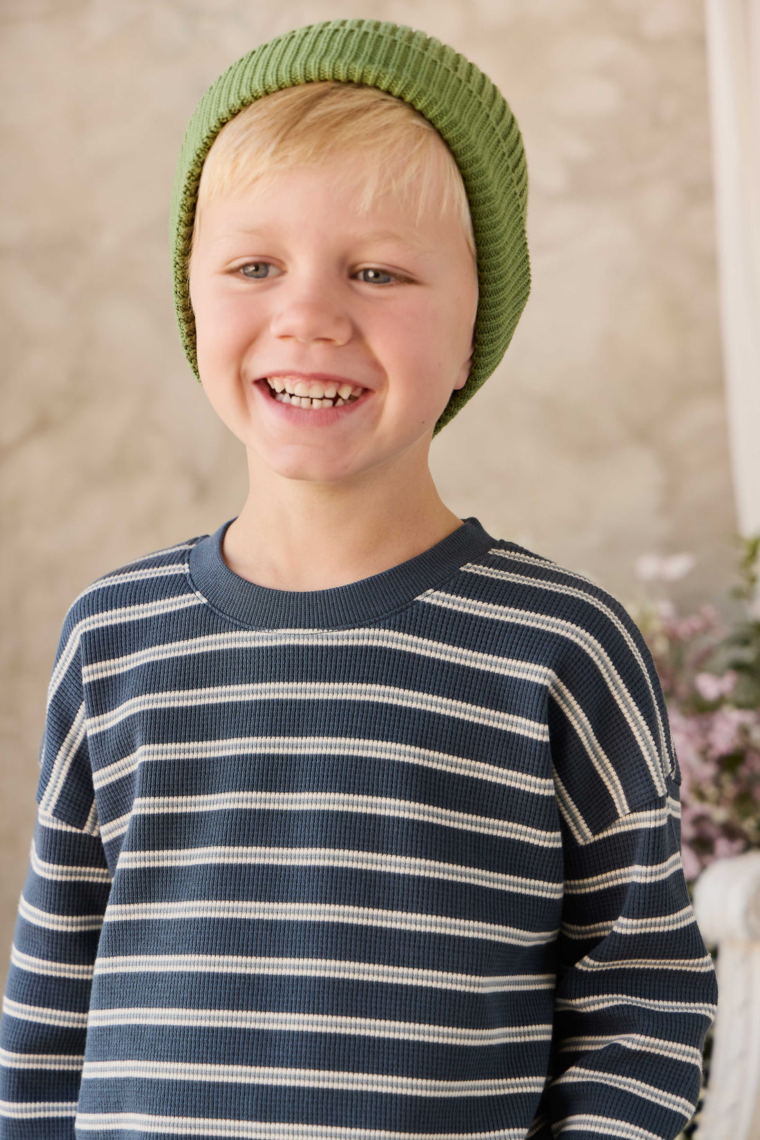 Organic Cotton Waffle Leith Long Sleeve Top - Dreamer Stripe Captain Childrens Top from Jamie Kay NZ