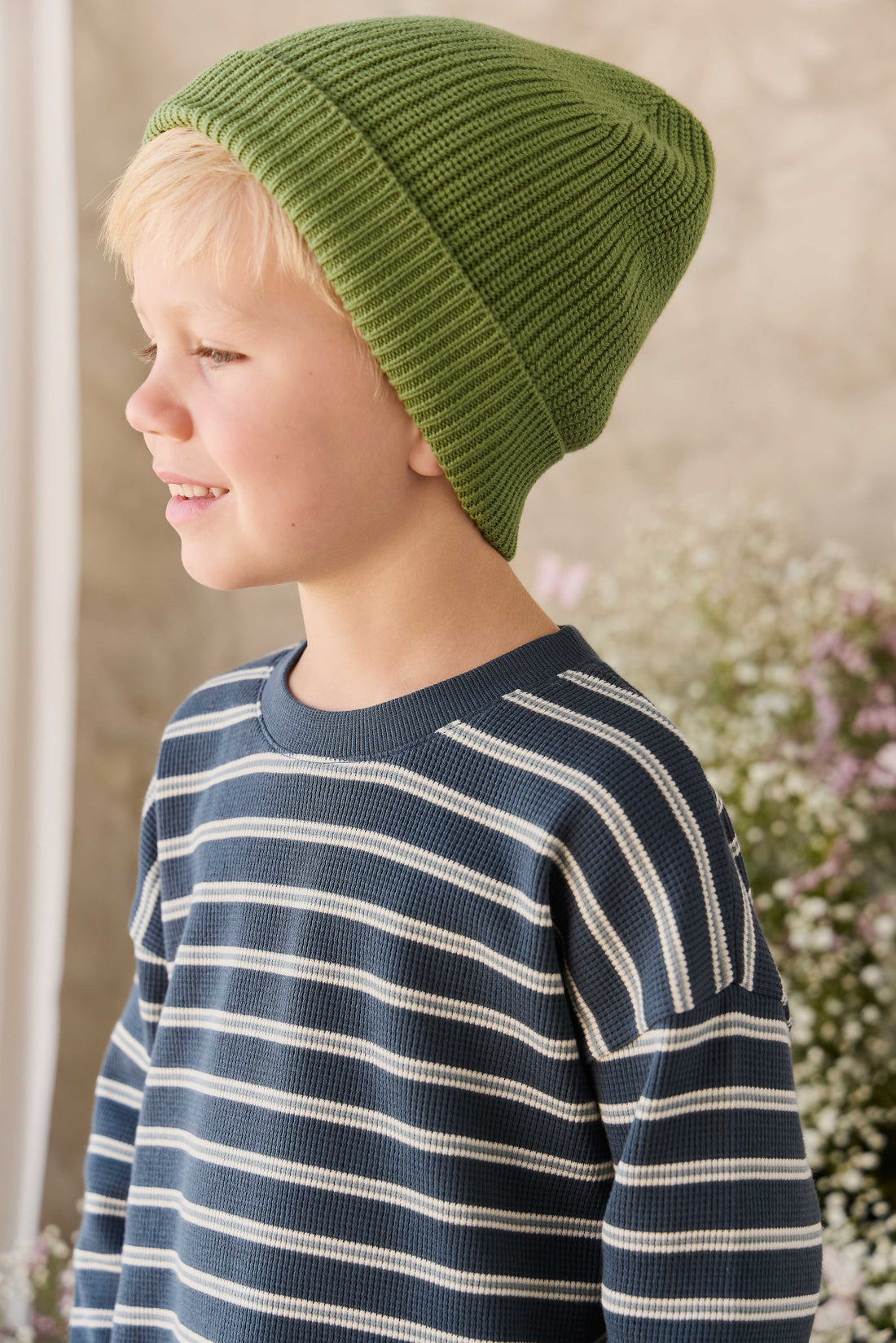 Organic Cotton Waffle Leith Long Sleeve Top - Dreamer Stripe Captain Childrens Top from Jamie Kay NZ