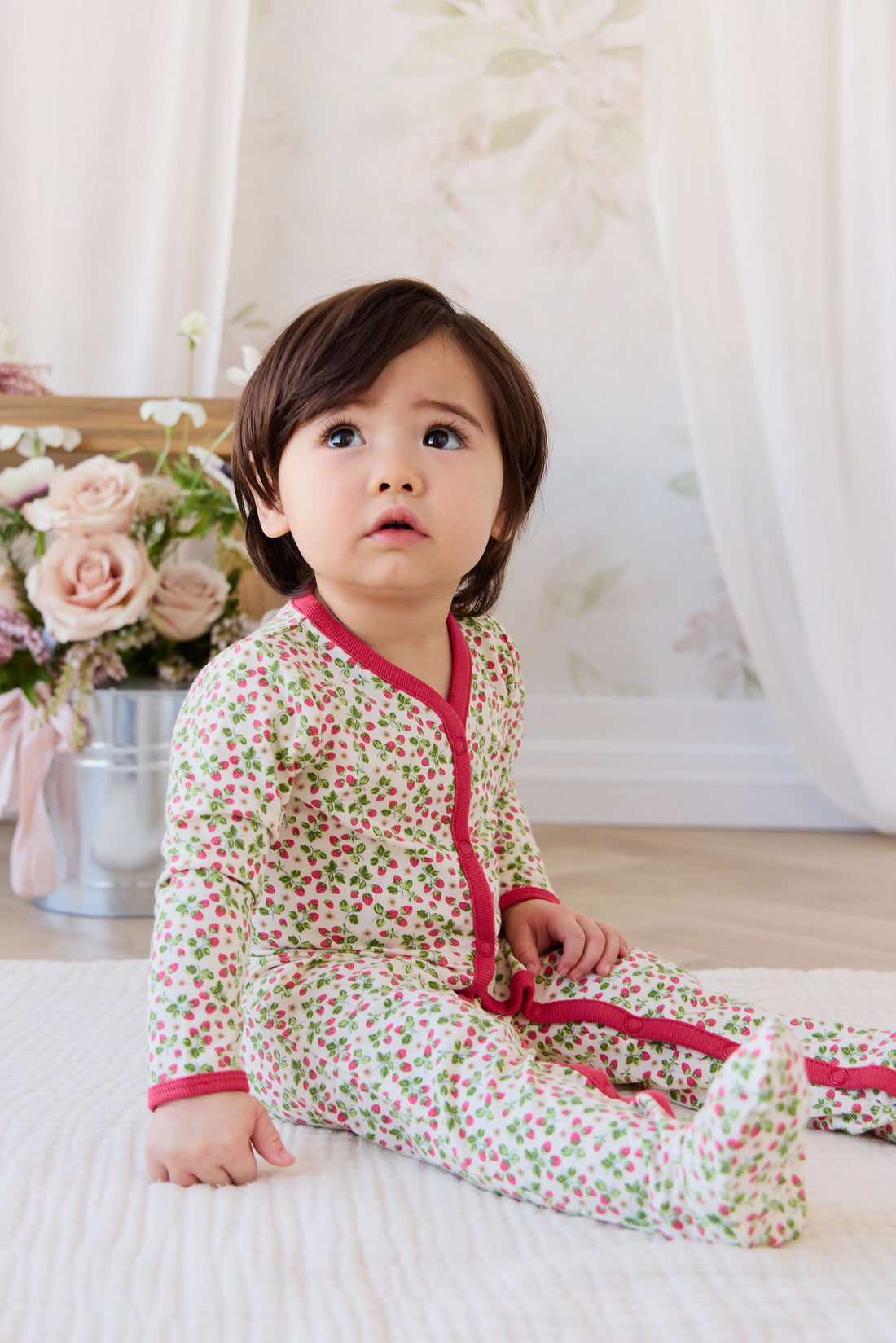 Organic Cotton Murphy Onepiece - Cottage Strawberries Childrens Onepiece from Jamie Kay NZ