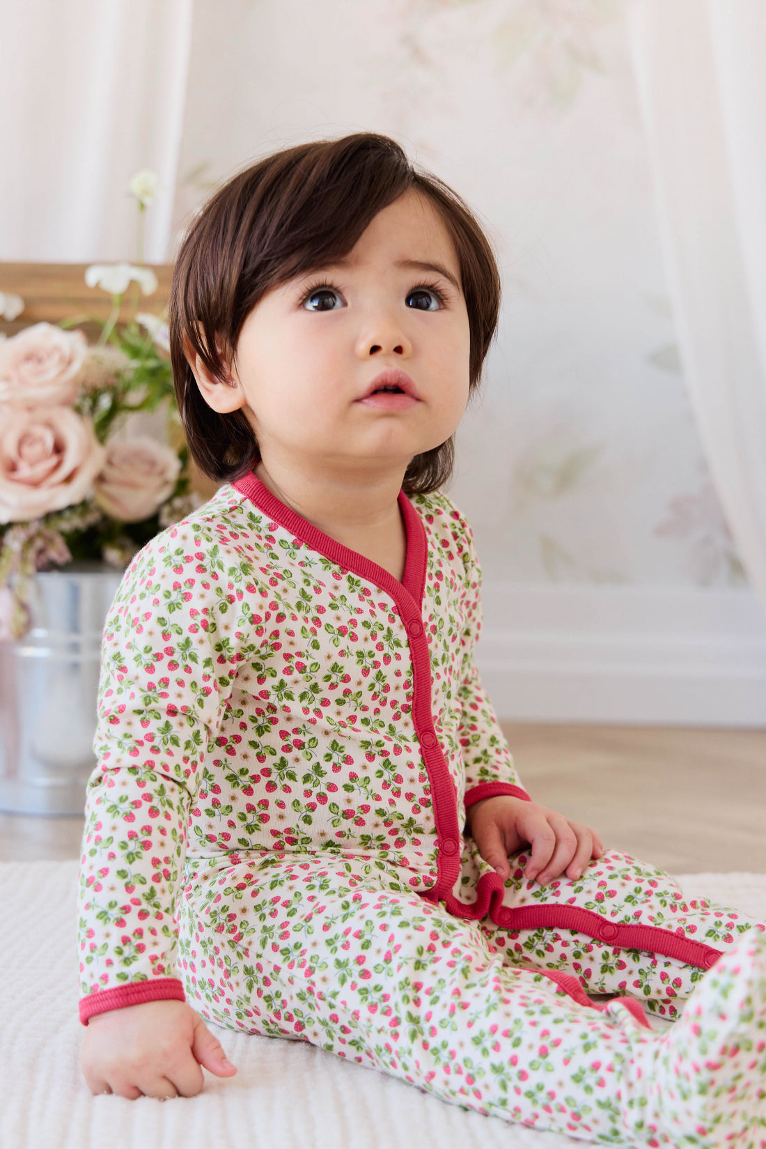 Organic Cotton Murphy Onepiece - Cottage Strawberries Childrens Onepiece from Jamie Kay NZ