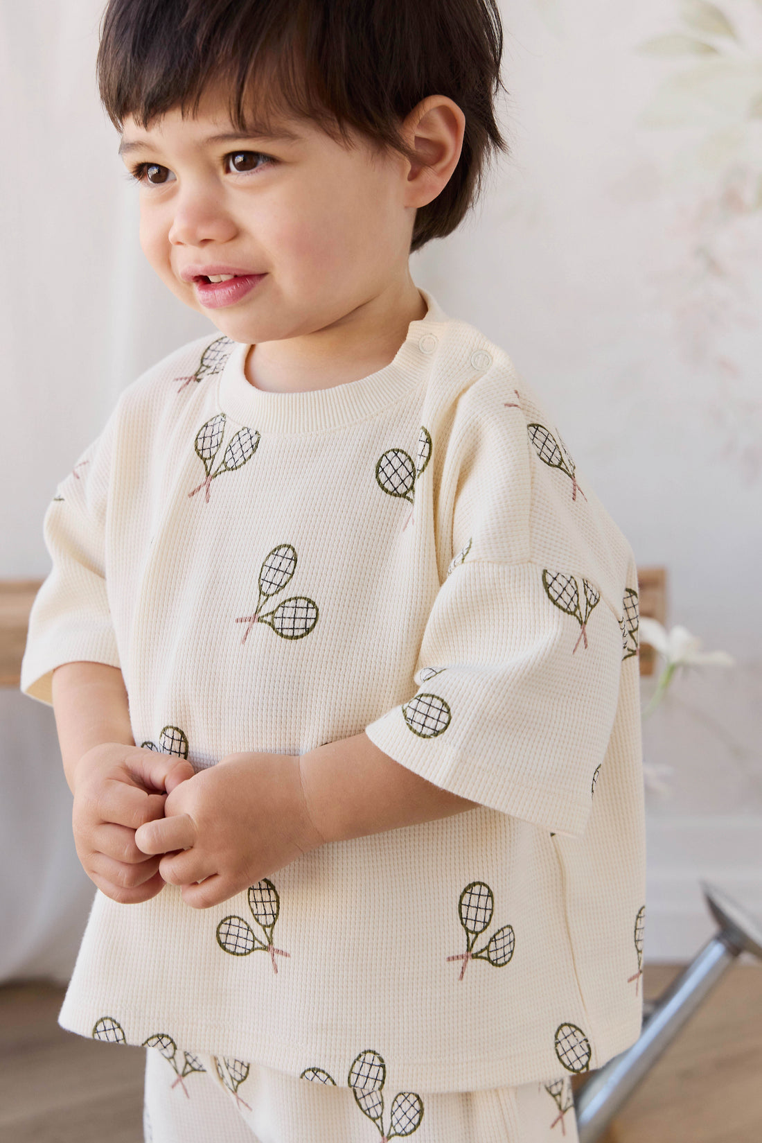 Organic Cotton Waffle Leith Tee - Racquet Tofu Childrens Top from Jamie Kay NZ