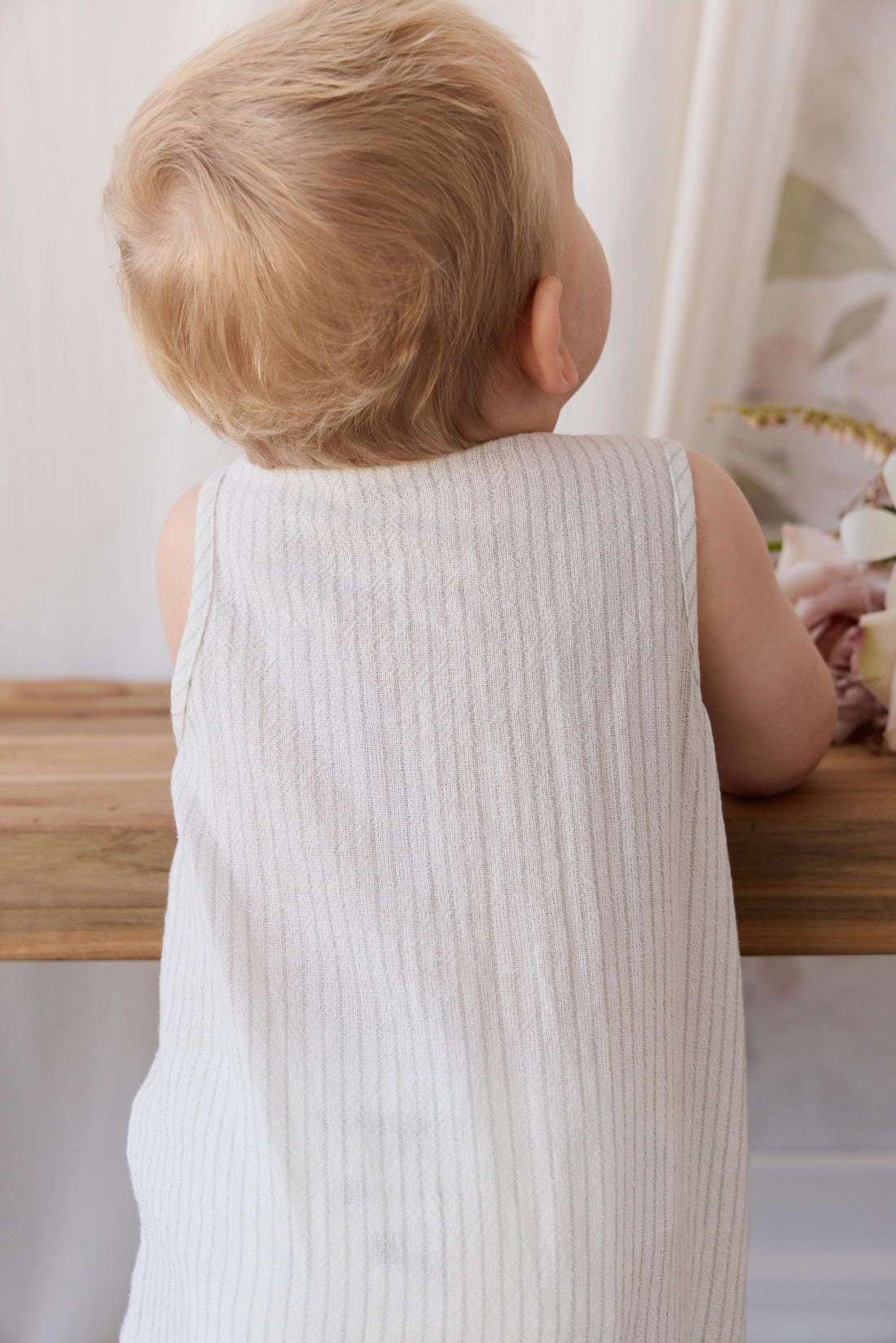 Organic Cotton Milo Jumpsuit - Mini Pinstripe Cloud / Duck Egg Blue Childrens Jumpsuit from Jamie Kay NZ