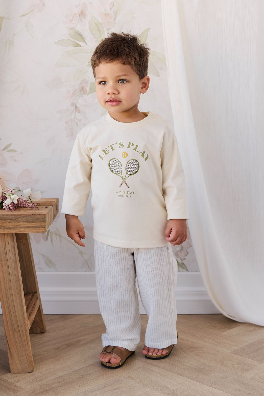 Organic Cotton Winslow Pant - Mini Pinstripe Cloud / Duck Egg Blue Childrens Pants from Jamie Kay NZ