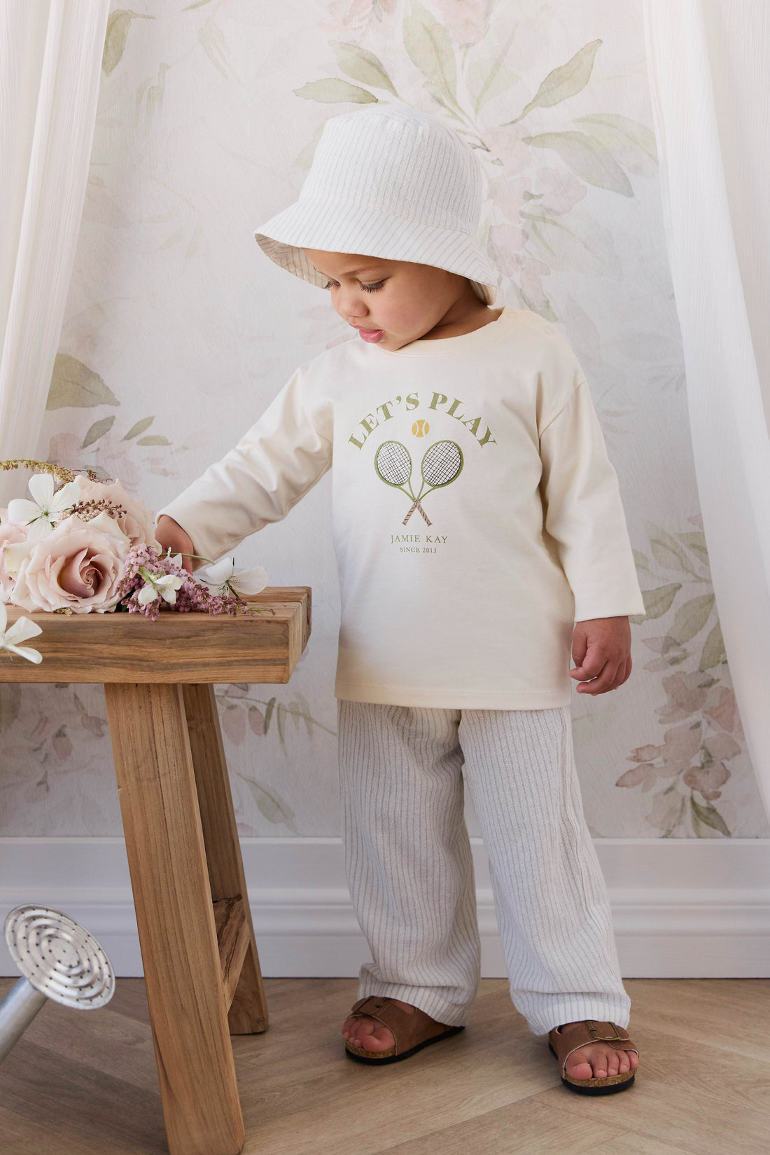 Organic Cotton Winslow Pant - Mini Pinstripe Cloud / Duck Egg Blue Childrens Pants from Jamie Kay NZ