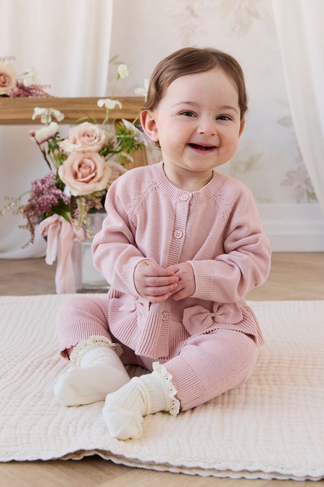 Lyla Cardigan - Shell Pink Childrens Cardigan from Jamie Kay NZ