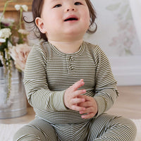 Organic Cotton Modal Legging - Petite Stripe Avocado Oil / Cloud Childrens Legging from Jamie Kay NZ