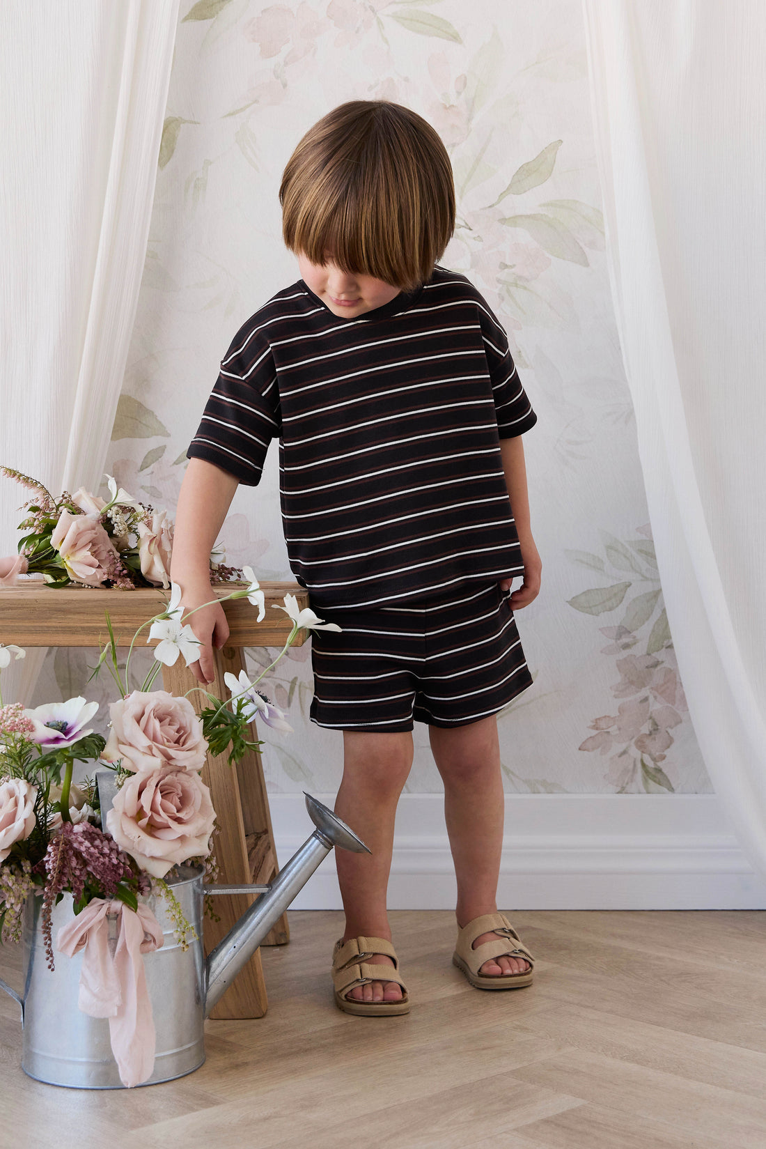 Pima Cotton Edward Tee - Courtside Stripe Childrens Top from Jamie Kay NZ