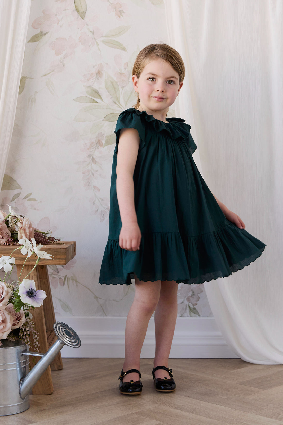 Organic Cotton Calianna Dress - Deep Fern Childrens Dress from Jamie Kay NZ