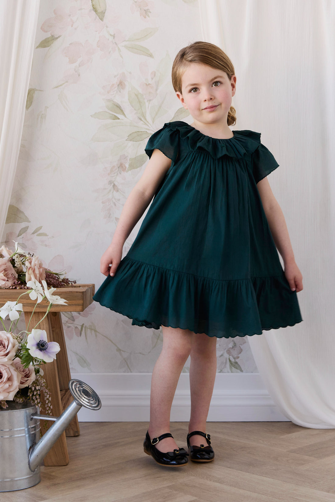 Organic Cotton Calianna Dress - Deep Fern Childrens Dress from Jamie Kay NZ